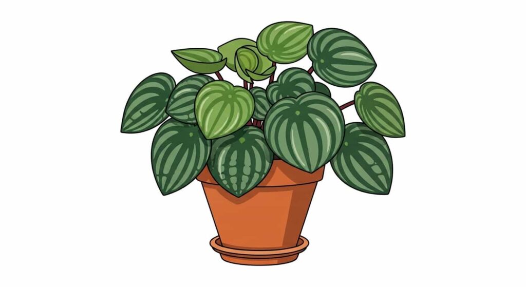 Peperomia obtusifolia Baby Rubber Plant in a terracotta pot against a white background.