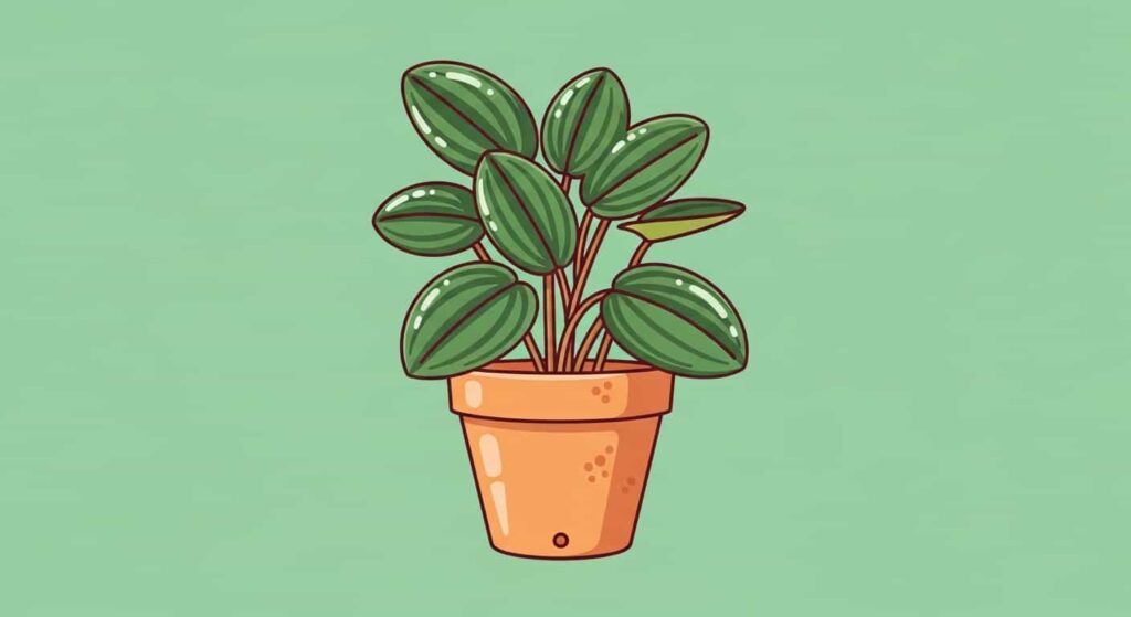 A Peperomia Obtusifolia Baby Rubber Plant in a terracotta pot with a drainage hole on a mint green background.