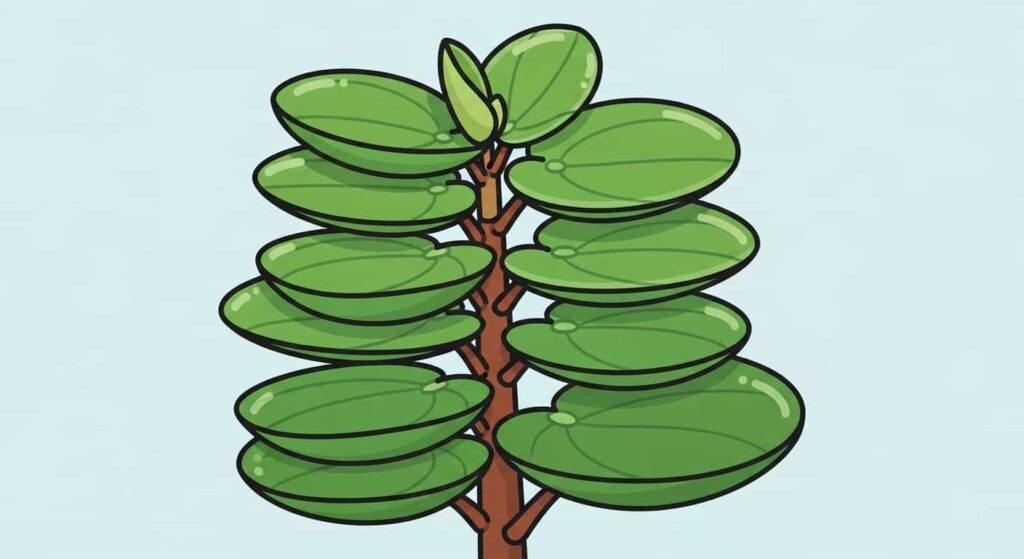 Flat cartoon illustration of a healthy Peperomia obtusifolia Baby Rubber Plant with glossy green leaves.